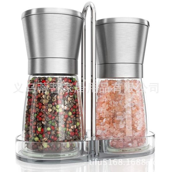 

Set Grinder Hand Muller Pepper Mills Stainless Steel with Base ZX-S02 Glass Grinding Machine with Ceramic Grinding Core