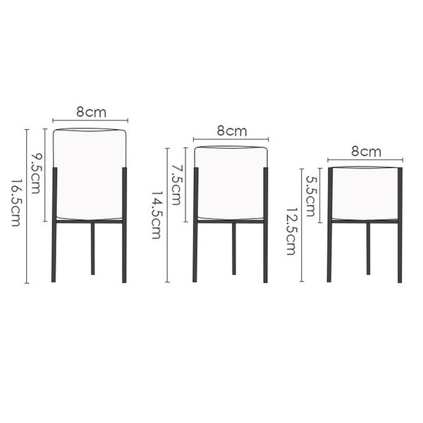 

metal plant stand racks with ceramic succulent plant pots, 3 sizes pack