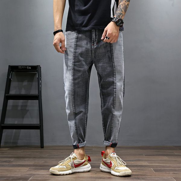 

idopy men`s fashion jeans hip hop street style vintage washed brand designer patchwork harem denim trousers joggers for male, Blue