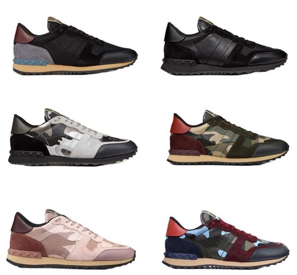 

Мода rockrunner камуфляж кроссовок Шипованная Дизайнерская обувь Мужчины Женщины Flats тренеры Сетка Кожа Combo Rock Runner обувь с коробкой