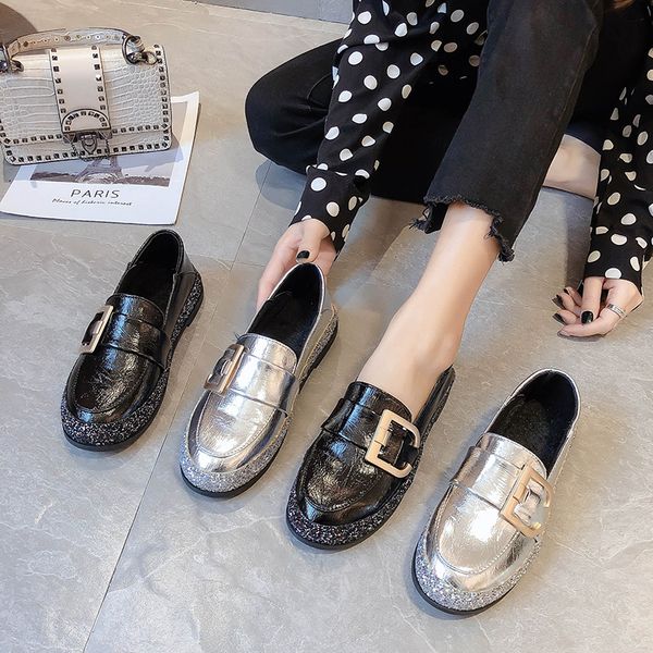 

round toe woman shoes 2020 fashion women's slip-on shallow mouth all-match casual female sneakers modis slip on new, Black