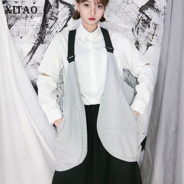 

xitao tide plus size black gray vest women clothes 2019 fashion pocket match all v neck casual coat autumn new gcc1250, Black;white