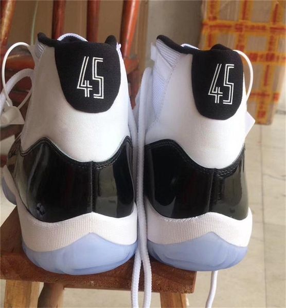 

2020 11 high concord 45 black white 11s men basketball shoes authentic quality space jam 45 real carbon fiber 378037 -100 sneakers size 7