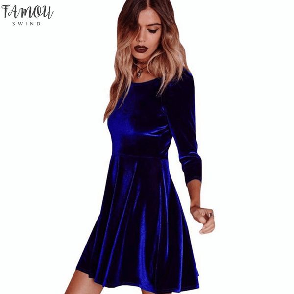 

новые женщины качели хем velvet платье осени дамы партии мини платье vestidos велюр платье с длинным рукавом тонкий tops, Black;gray