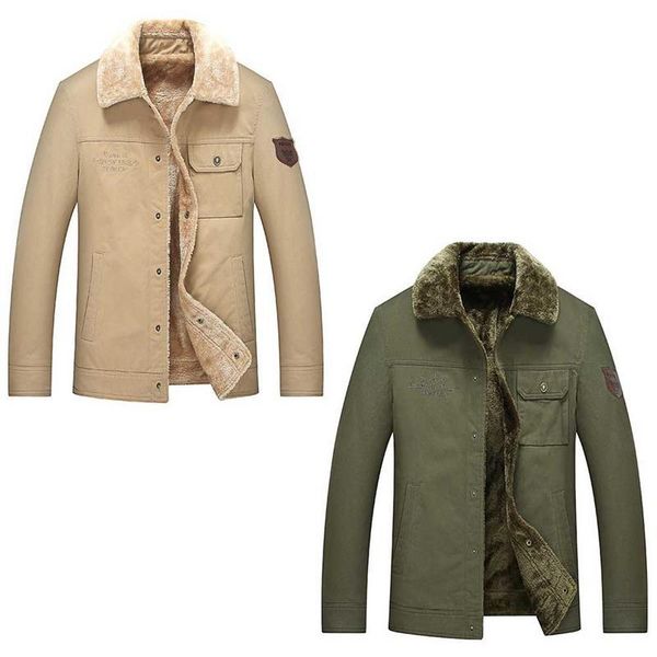 

men's winter coat large size warm causal jacket cotton fleece lined thickened jacket comfortable soft khaki green size -4xl new, Black;brown