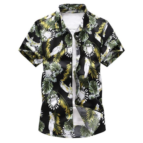 

2019 summer fashion men's casual floral print short sleeve shirt / men's slim large size floral beach vacation holiday shirts