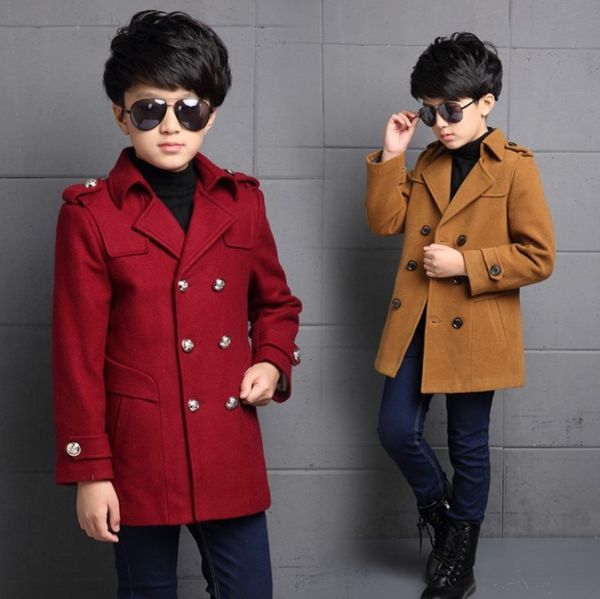 

New Kids Clothes Boys Wool Coat Autumn Winter Woolen Jackets Children Thick Warm Trench Turn Down Collar School Kids Outwear