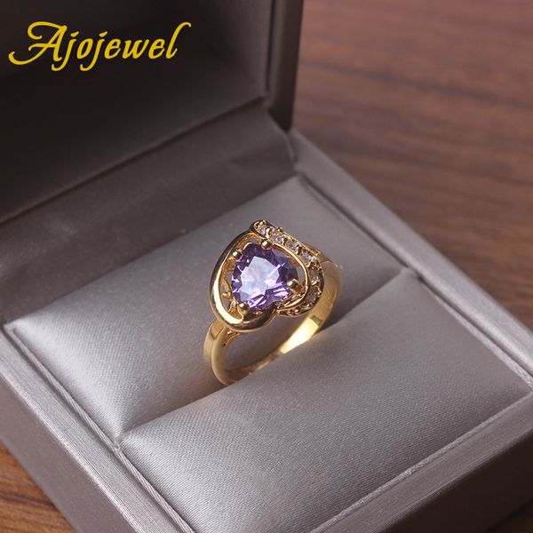 

ajojewel gold color heart zirconia women rings for bride wedding purple crystal ring engagement ring girl bague, Slivery;golden