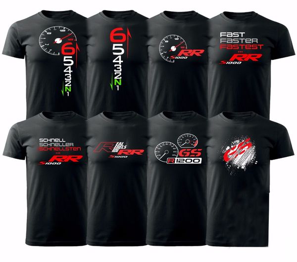 

2019 100% cotton man clothing summer t shirt s1000rr, r1200gs usw... logos in rw motorcycle fan biker tee shirt, White;black