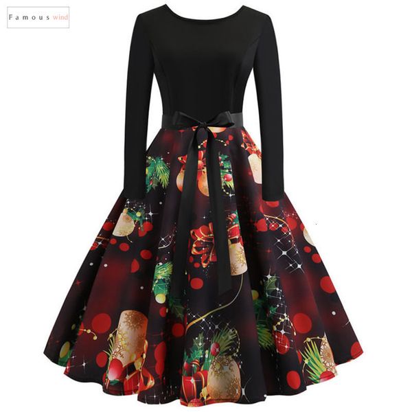 

christmas dress vestidos rockabilly elegant vintage dress long sleeve winter party dresses casual print women swing, Black;gray