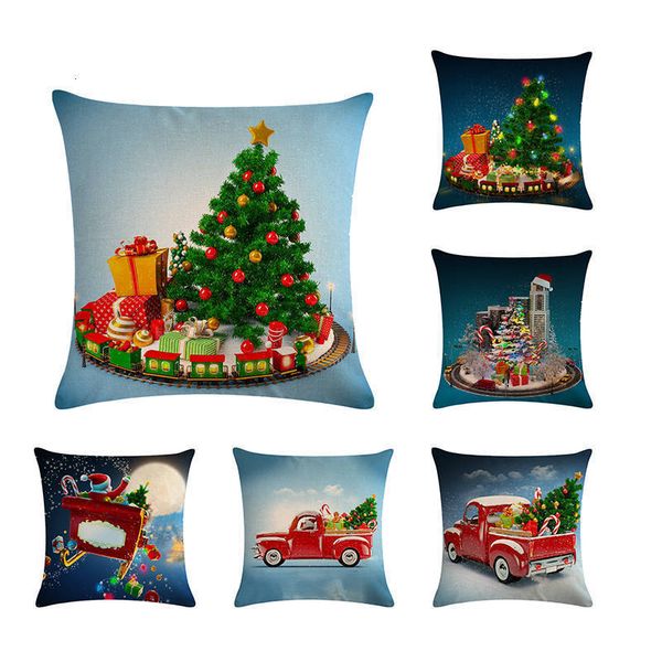 

45x45cm наволочка новогодние украшения для дома снеговика автомобиля рождественская елка хлопок белье подушка обложка главная kid подарки zy