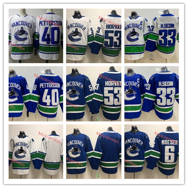 

Mens Vancouver Canucks Elias Pettersson Jersey #6 Brock Boeser #53 Bo Horvat #22 Daniel Sedin #33 Henrik Sedin Vancouver Canucks Jersey S-3X