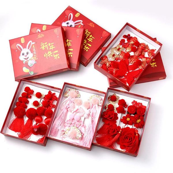 

glorystar 13pcs/set baby girl hair clips chinese new year flower tassel hairpins cute barrettes, Slivery;white