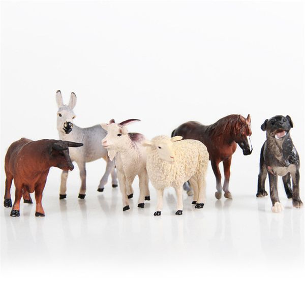 

6pcs simulated farm animal figure sheep dog horse donkey ox cow animals sets child static plastic model toys deskdecoration t200603