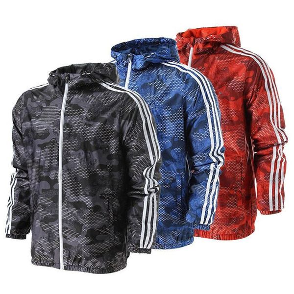

new spring autumn coat men's windbreaker sports casual sunblock student running jacket male camouflage 3 stripe ing, Black;brown