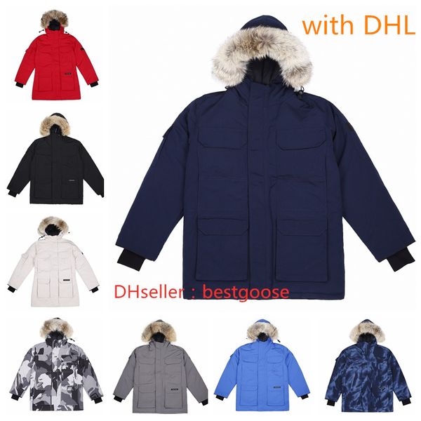

With dhl winter down parka homme ja en chaqueta outerwear big fur hooded fourrure manteau canada down goo e jacket coat, Black