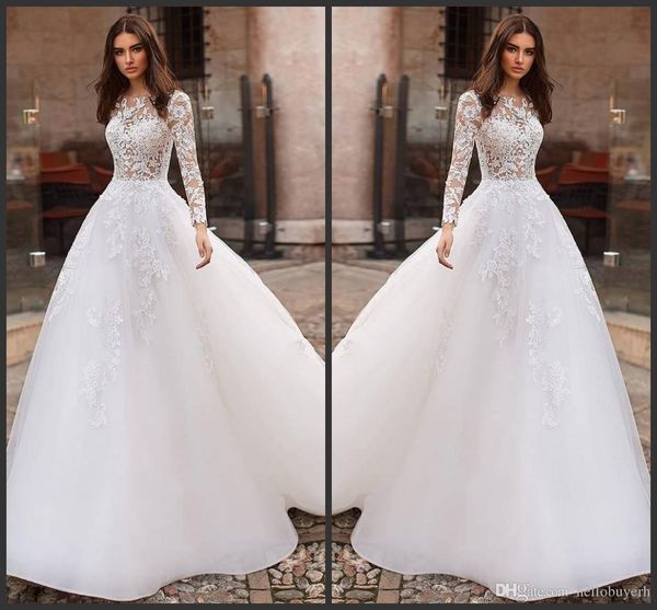 

2019 новый линия белая органза с длинным рукавом мусульманский пляж свадебные платья кружева аппликация свадебные платья дешевые vestidos de, White
