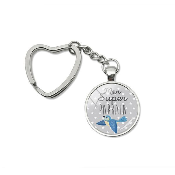 

2019 new super parrain heart keychain love gifts key chain glass cabochon jewelry handmade keychains, Silver