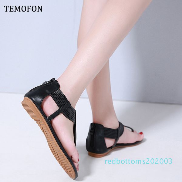 

temofon summer sandals women flats shoes beach bohemian sandals flip flops roman ladies shoes casual sandalia feminina r03, Black