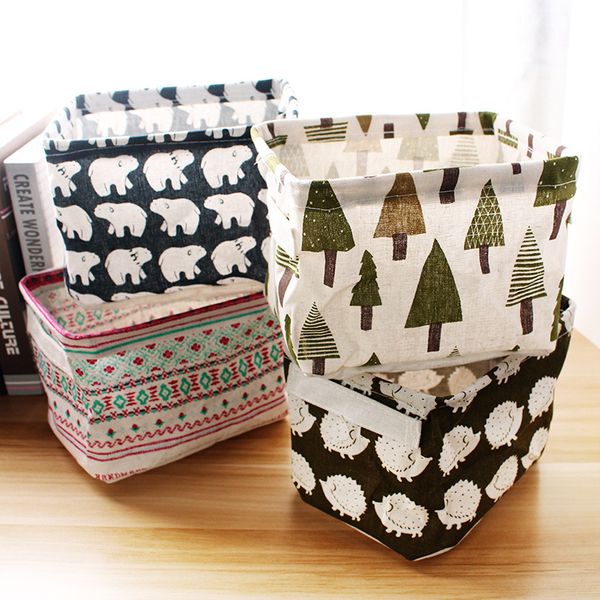 

home cotton linen handle desksundry basket storage box cosmetic box case cabinets clothing storage