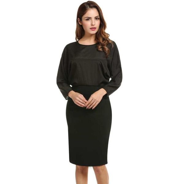 

women clothes designer dresses dress sellers women's wear skirt pure color fake two piece suit silk like dress, Black;gray