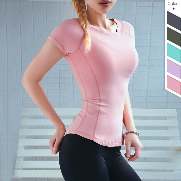 

yoga outfits seamless double-sided bare t-shirt stitching breathable tight-fitting running fitness clothing workout shirt, White;red