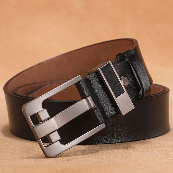 

fashion men's belt needle buckle cowhide leather no logo black belts for man retro casual extension big size 130cm 140cm 150cm, Black;brown