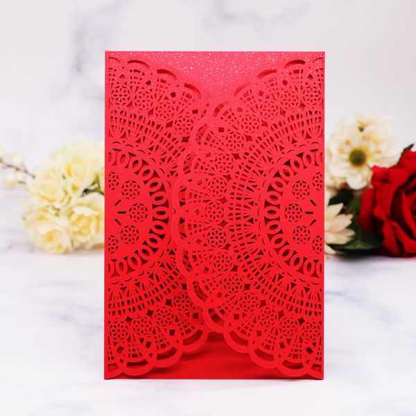 

retro style wedding invitation card festival card hollow laser cut sample china red pearl paper using for grand events, Black