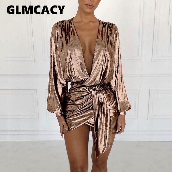 

Women metallic plunge party deep v neck dre e bodycon irregular hort mini club dre q190511, Black;pink