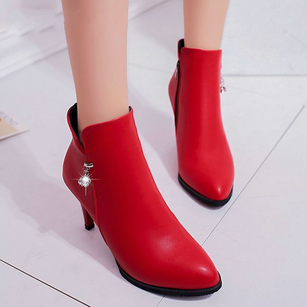 

2018 winter new female pointed stiletto single shoes high heel boots women comfortable wild fashion bare boots, Black