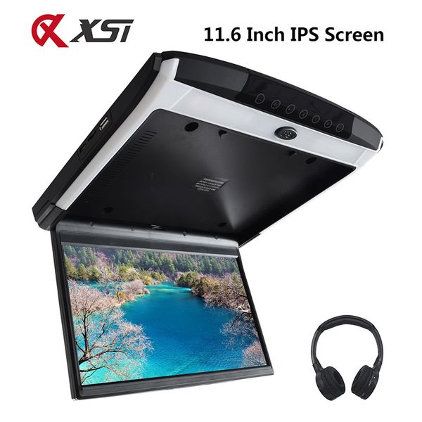 

xst 11.6 inch ips screen hd 1080p video car roof flip down mount monitor touch button with usb sd hdmi sperker ir fm transmitter
