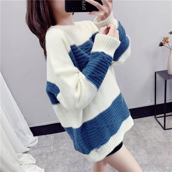 

2019 autumn and winter new lazy wind pullover sweater female korean loose wild sweater shirt outer wear student thick, White;black