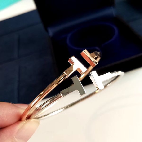 

2019 spring and summer new listing women's jewelry t-shaped bracelet without diamond smooth open bracelet s925 silver, Golden;silver