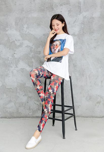 

2019 summer new mesh camouflage pattern nine pants fashion slim leggings, Black