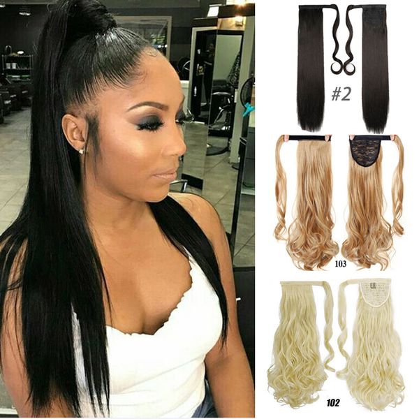 

24inches long wrap on silky straight ponytails for women natural clip in hair extension hairpieces blonde false hair