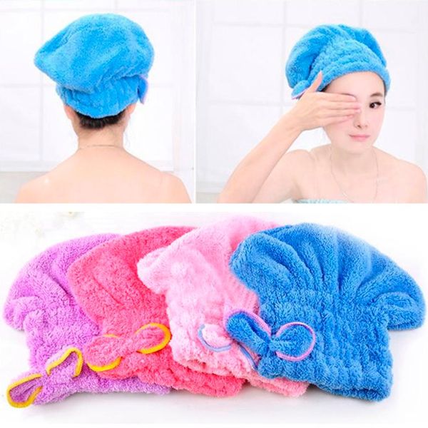 

solid color microfiber hair turban shower cap quickly dry hair shower hat wrapped towel bathing cap bathroom accessories