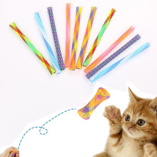 

pet telescopic funny cat stick toy nylon mesh tube roll colorful stretch design pet novel toy