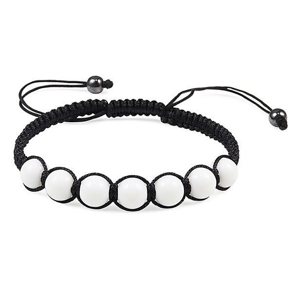 

adjustable rope chain bracelet women white porcelain natural stone beads handmade weave healing yoga men charm bracelets jewelry, Black