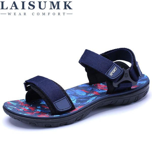 

laisumk brand fashion cool men beach sandals 2019 summer sandals men breathable casual beach fashion, Black