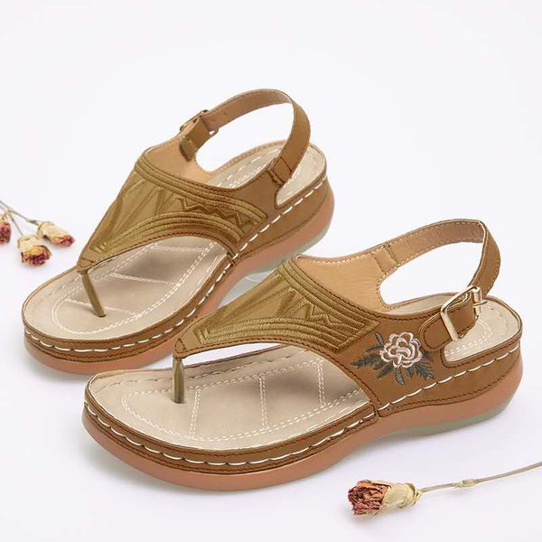 

oeak women sandals 2020 summer flip flops fashion flower causal wedges embroidery women shoes beach open toe ladies sandals, Black