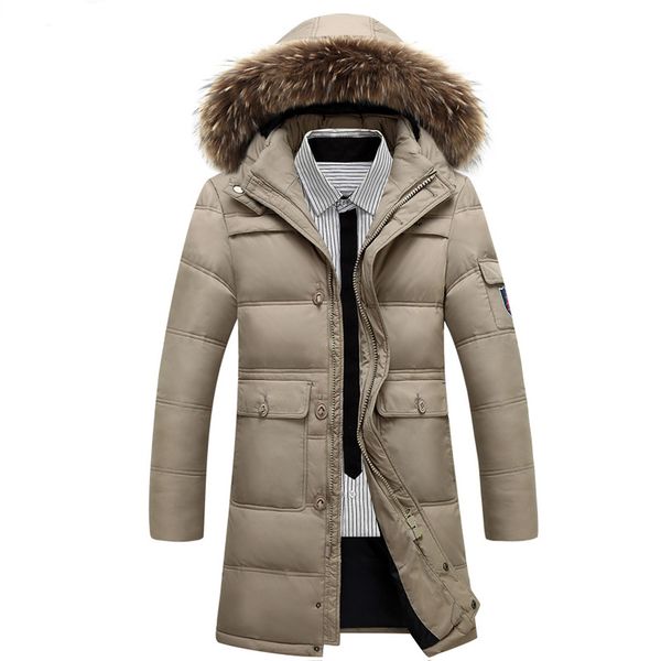 

boollili зимняя куртка мужчины утка пуховик мужчины 2020 тонкий длинный толстый пуховик натуральный енот меховой воротник пальто плюс размер, Black