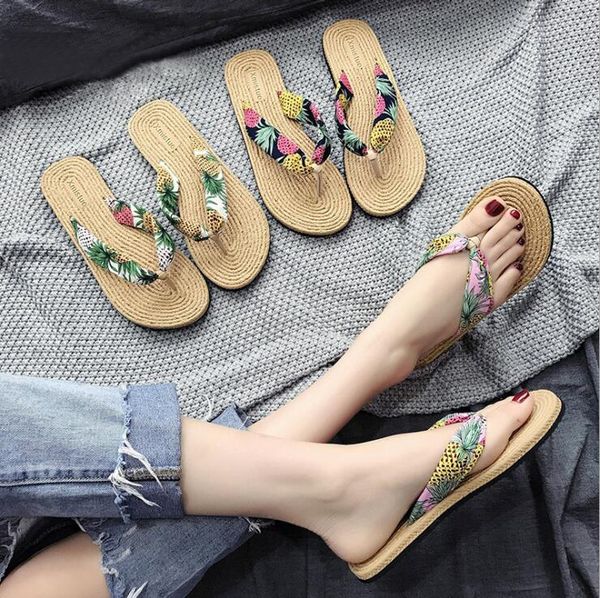 

2019 summer ladies weaving fip-flops seaside resort beach leisure slippers fashion women flat non-slip slippers ing, Black