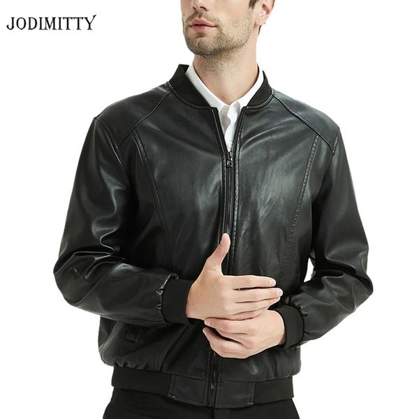 

jodimitty brand leather jacket men 2020 winter motorcycle men's slim fit leather jackets coats male bomber jackets outerwear, Black