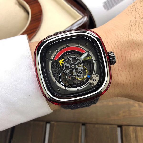 

limited edition luxury mens watches automatic men's square watch leather watchband men's friday wristwatch 2pcs dhl ing, Slivery;brown