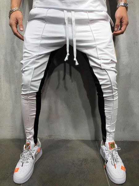 

men's stitching trousers pleated pants leisure pants fashion sports plus trousers male elastic band drawstring, Black