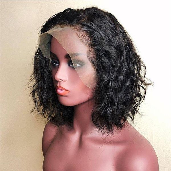 

9a wet and wavy bob wig for black women burmese virgin 13x4 lace front human hair wigs pre plucked with baby hair bleached knots, Black;brown