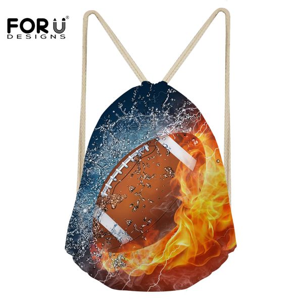 

forudesigns women drawstring bag rugby ball print fashion travel cinch sack backpack casual daily use punch pocket for teen boys
