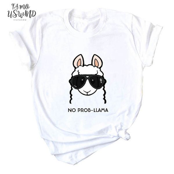 

2020 summer tshirt women no prob t shirt cartoon head print short sleeve cotton casual ladies t shirts plus size, White