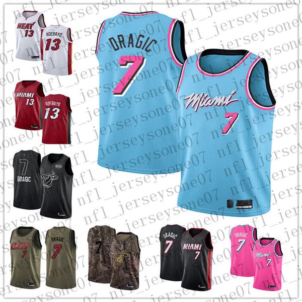 

пользовательские мужчины молодежь майами высокая температура 7 драгич 13 bam adebayo черный синий красный throwback баскетбол издание нба дж, Black