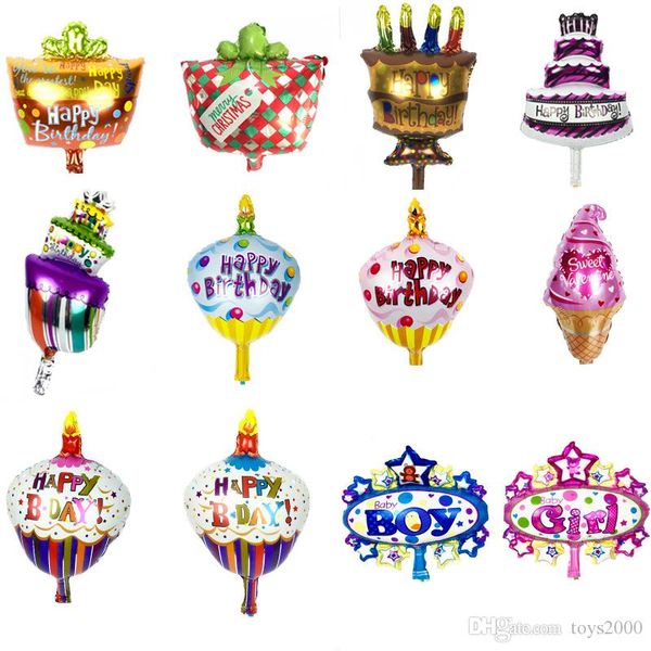 Niedliche Mini-Cartoon-Geburtstagskuchen-Aluminiumballon-Geburtstagsfeier-Spielzeugballons, Dekoration, Hintergrund, Wandstütze, Großhandel A221